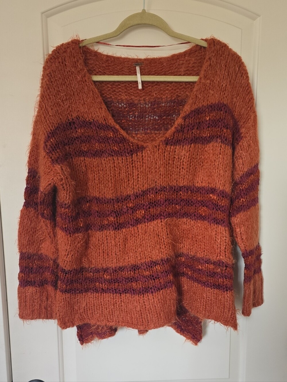 Free People Rust Striped Swoop Neck Women's Sweater